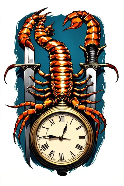 Scorpion Holding A Dagger And A Clock