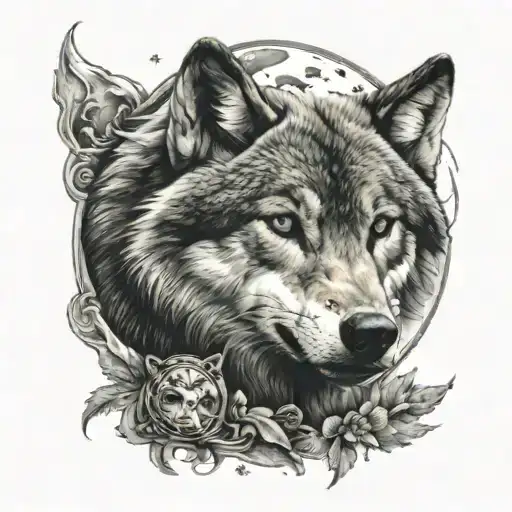 Wolf Face And Moon