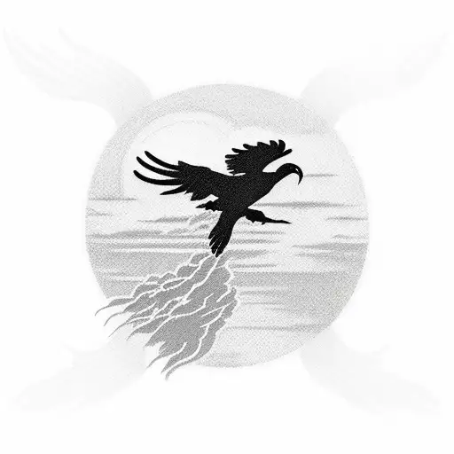 A Phoenix Silhouette Flying Over A Beach Landscape