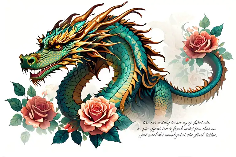 Dragon With Roses And Text