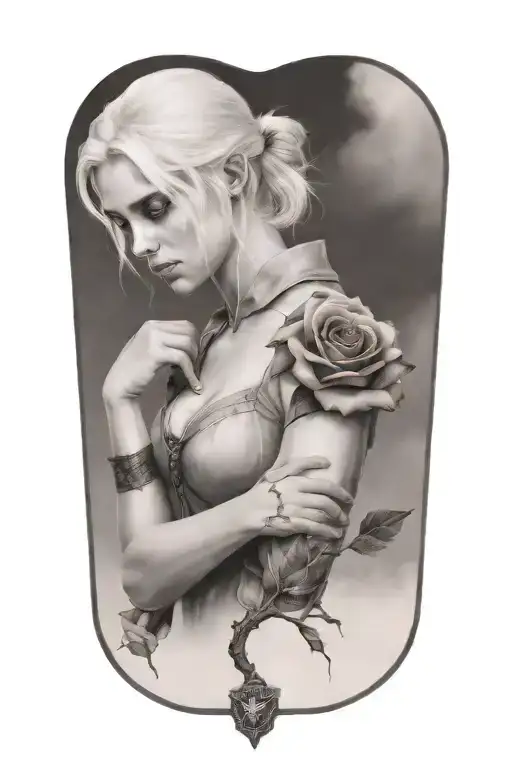 Ciri Standing With Rose A Front Of She In Thunderstorm