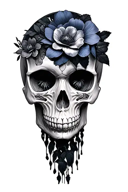 Skull Flowers And Raven