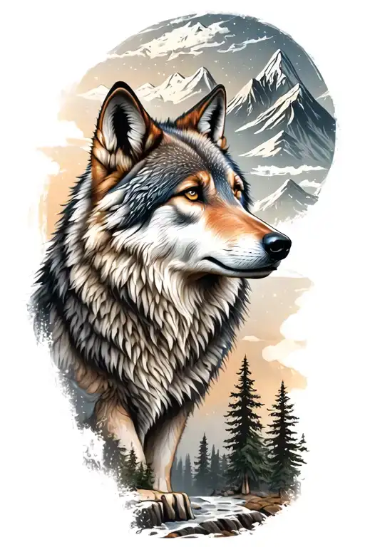 Wolf And Woods And Mountains