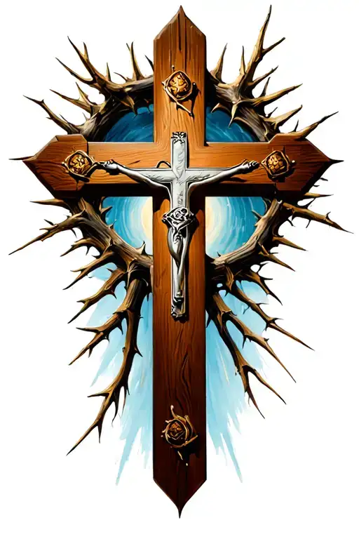 Christian Cross With A Thorn Of Crowns Over The Top Beam