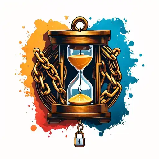 Tattoo Of An Arm With An Hourglass With A Lock Chain Around With With Then In