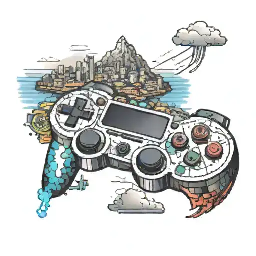 A Pixelated Video Game Controller With A Skyline Of Sicily In The Background