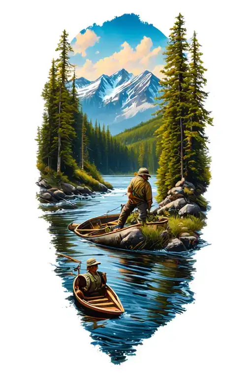 Fishing Scene Mountain River