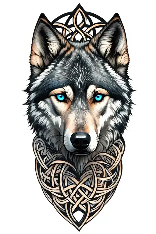 Wolf With Blue Eyes Featuring Celtic Trinity Knot