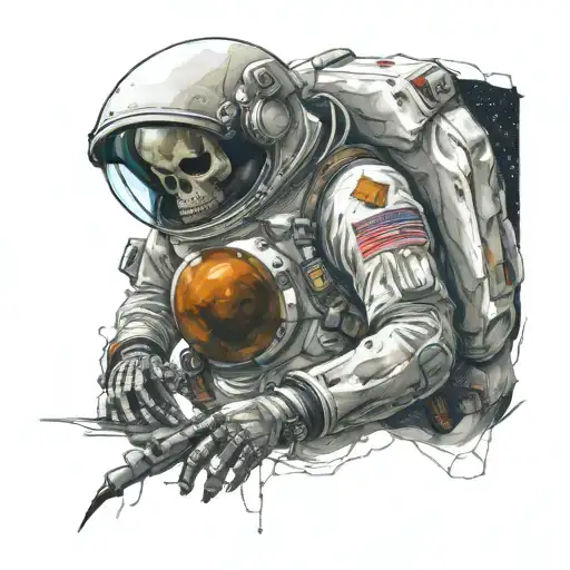 Skull Spaceman Broken Spacesuit Drifting In Space