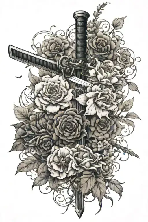 An Intricate Design Of A Flower Garden With Hidden Katana Blades