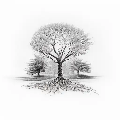 An Imaginative Tattoo Of A Tree Made Up Of Various Agricultural Tools