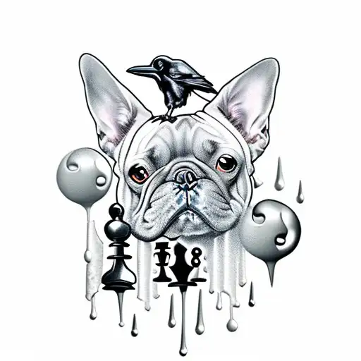 Raven And Chess Pieces And Rain And French Bulldog