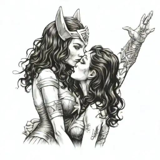 Wonder Woman And Cat Woman Kissing Each Other Passionately