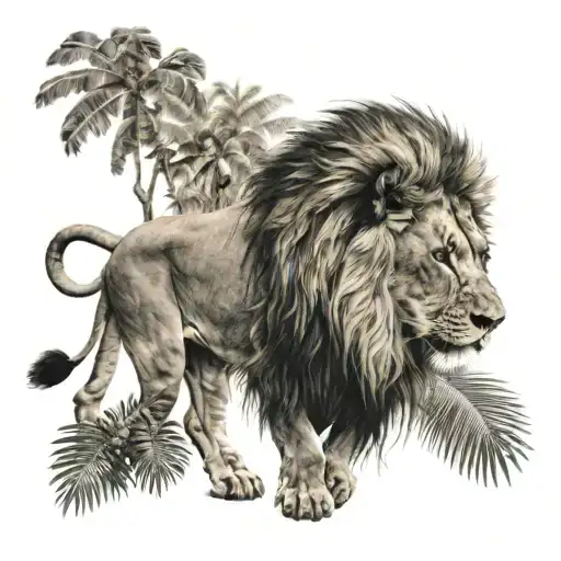 Lion With Jungle Background