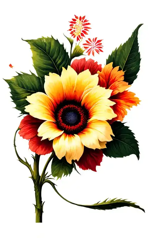 Sunflower And Hibiscus Flower