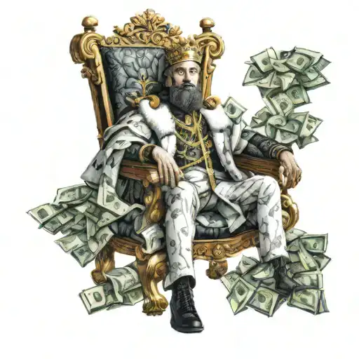 A Wealthy King Sitting On A Throne Made Of Money Bags