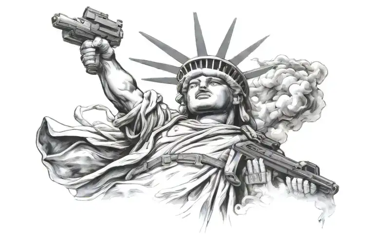 State Puff Marshmallow Man Rambo Theme Nyc With Ak47 Smoke And Fire Amry