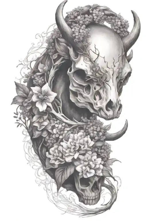 Deer Skull Wrapped In Lilacs