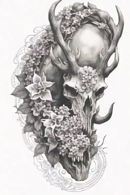 Deer Skull Wrapped In Lilacs