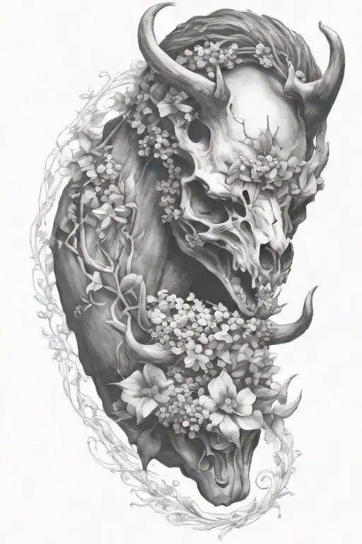 Deer Skull Wrapped In Lilacs