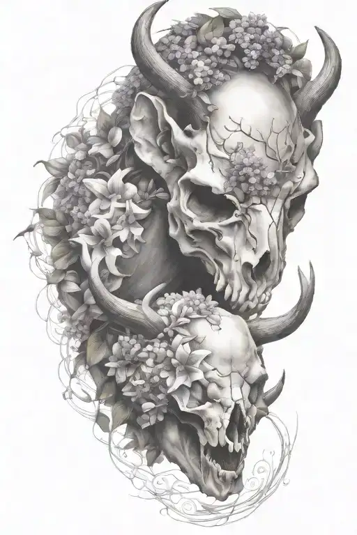 Deer Skull Wrapped In Lilacs