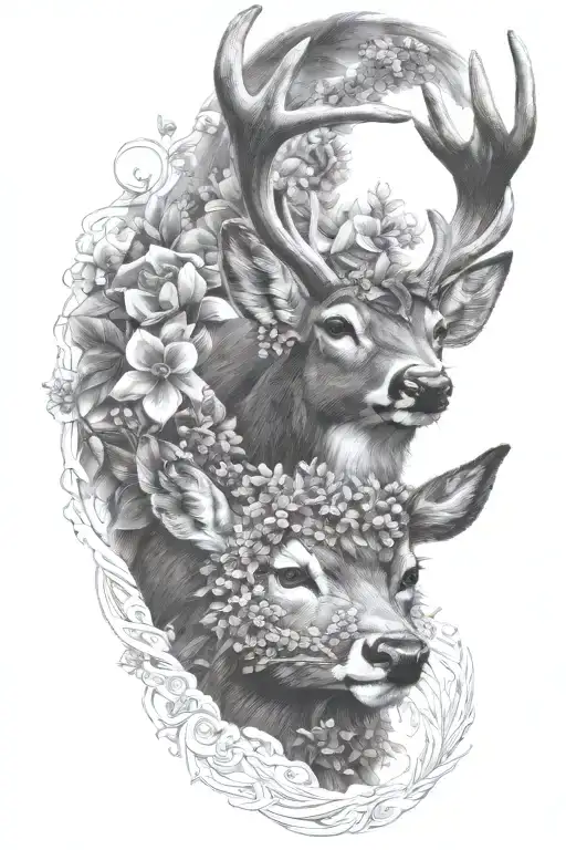 Whitetail Deer Wrapped In Lilacs