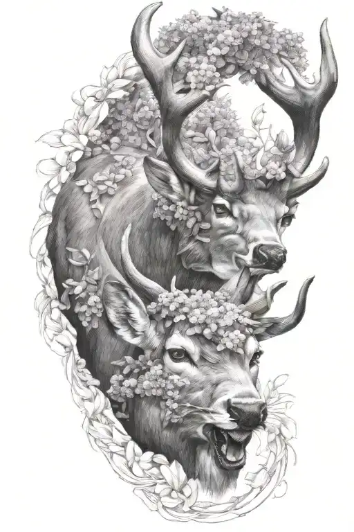 Whitetail Deer Wrapped In Lilacs