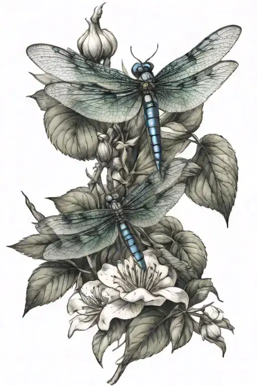 Dragonfly And Hummingbird Drinking Nectar