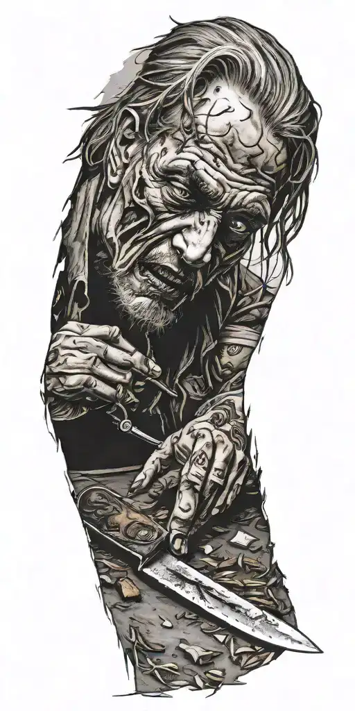 Dead Man With Knife On The Ground