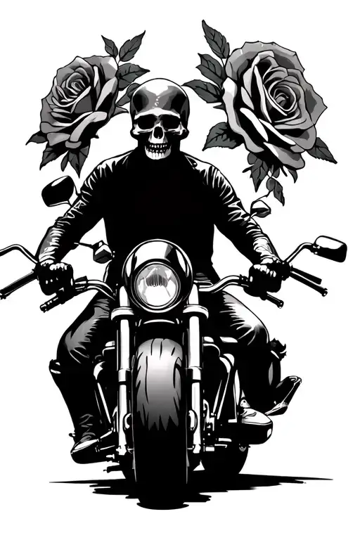 Skulls With Roses On Gender Shadow Person Riding A Motorcycle