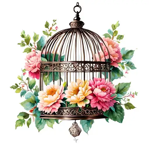 Bird Cage With Flowers