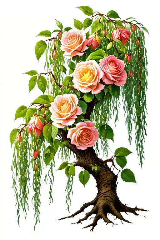 Weeping Willow Tree With Roses