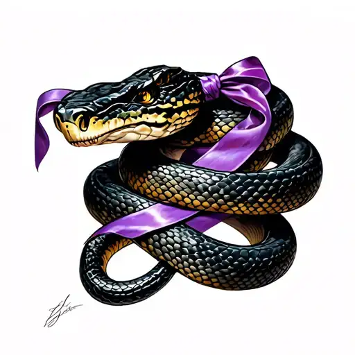 Snake Wrapped With Purple Ribbon