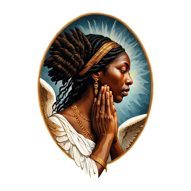 African Angels Pray Hands Holding Side View