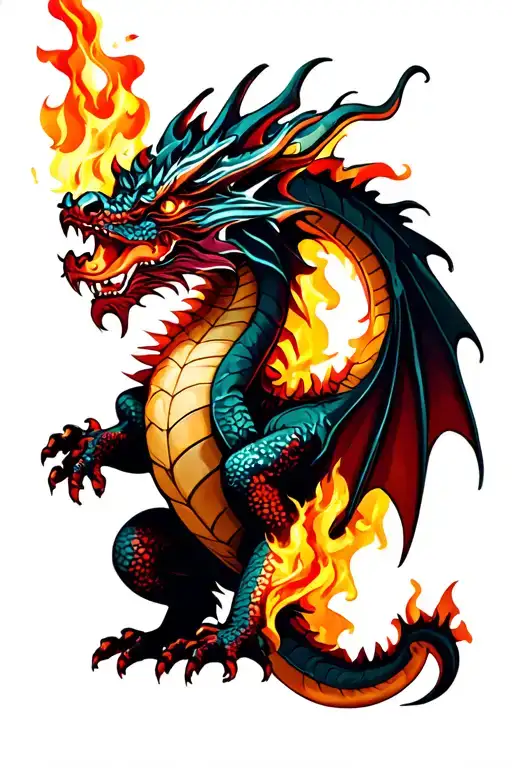 Welsh Dragon With Fire