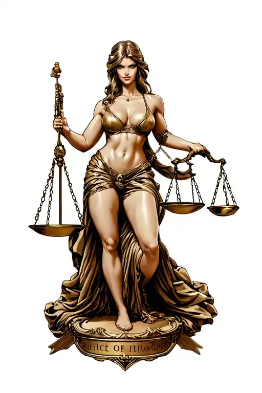 Stading Sexy Lady Of Justice Holding Scales Of Justice In One Hand