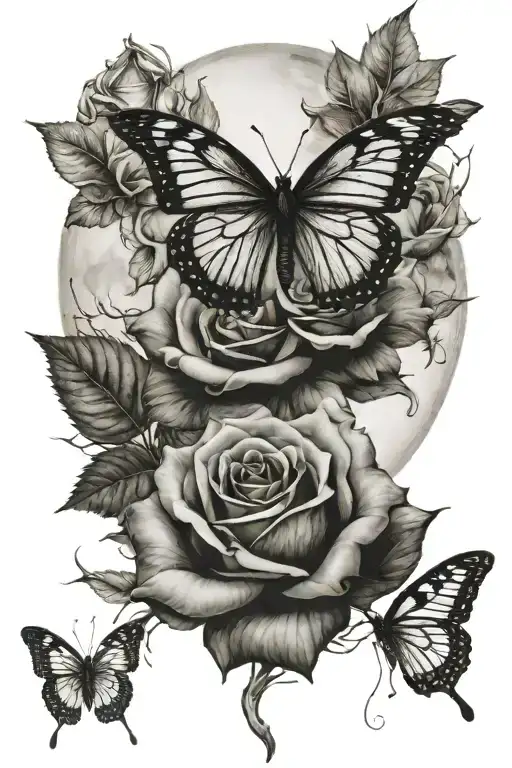 Rose Butterfly And Moon Surrounded