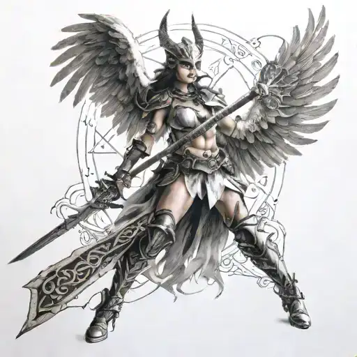 A Valkyrie Surrounded By Mystical Runes And Holding A Glowing Sword