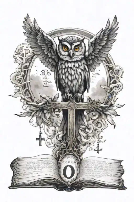 Bible Verse With A Cross And A Small Owl And Moon