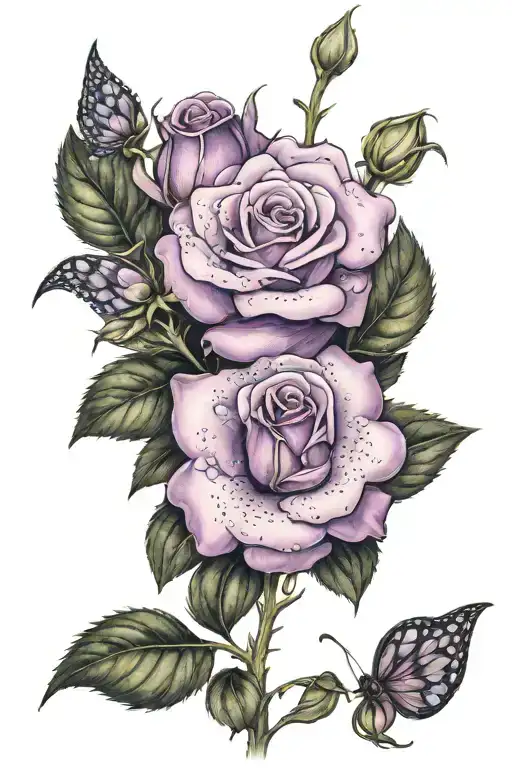 Pinkish Purple Rose With Forget Me Not Flowers