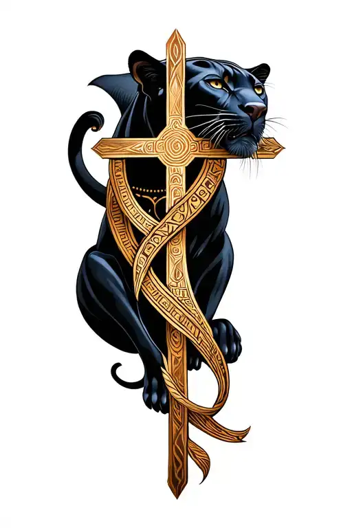 Ethiopian Cross Intertwined With A Black Panther