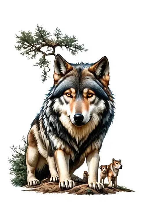 Alpha Wolf That Protects His Family Tree