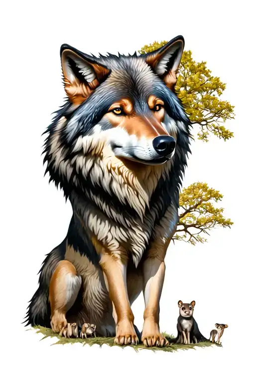 Alpha Wolf That Protects His Family Tree