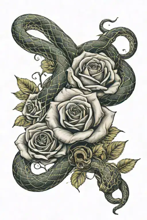 Roses Blooming With A Snake Intertwined Belly Up