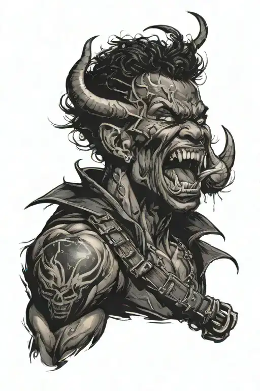 Black Fighter Angry In Night Sky With Devil Horns