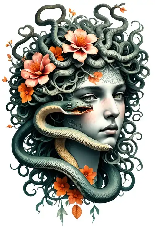 Medusa Head With Snakes And Flowers