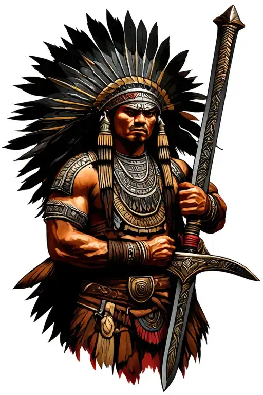 Aztec Warrior With Swords