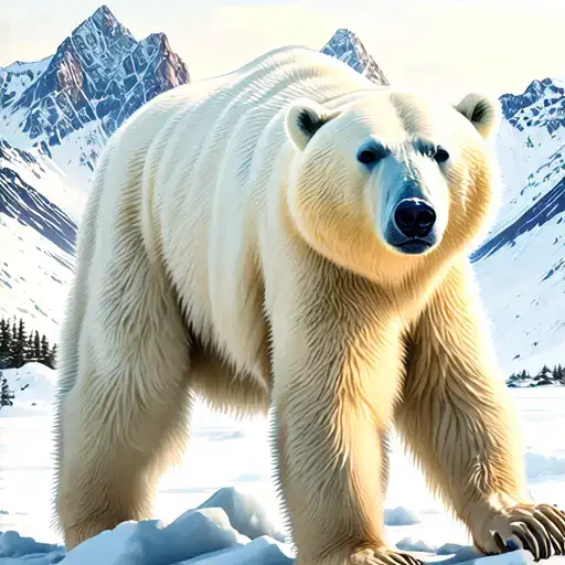 Polar Bear Walking With Mountain Range In The Background