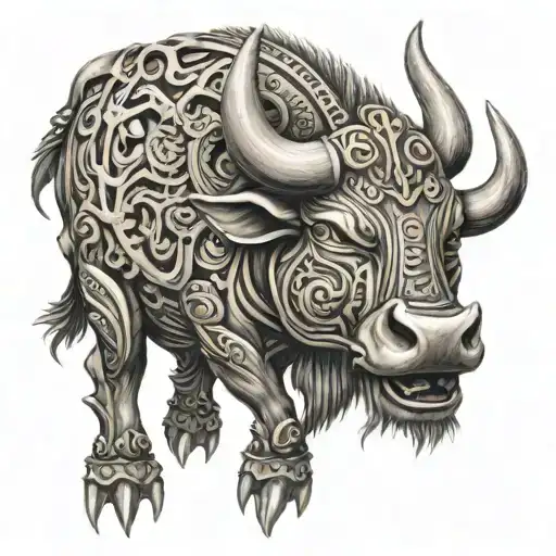 Biomechanical Polynesian Mythical Bull Tattoo Feral Look