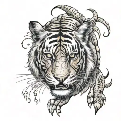 Biomechanical Polynesian Mythical Tiger Tattoo Feral Look Facing Front